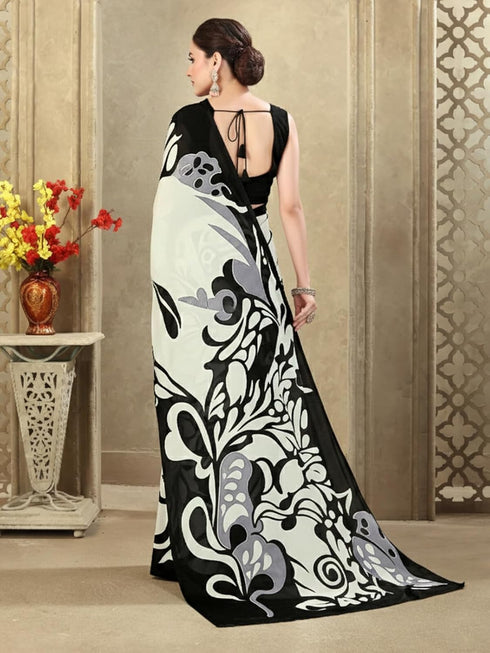 Vasthrlay Printed Off White1 White Saree