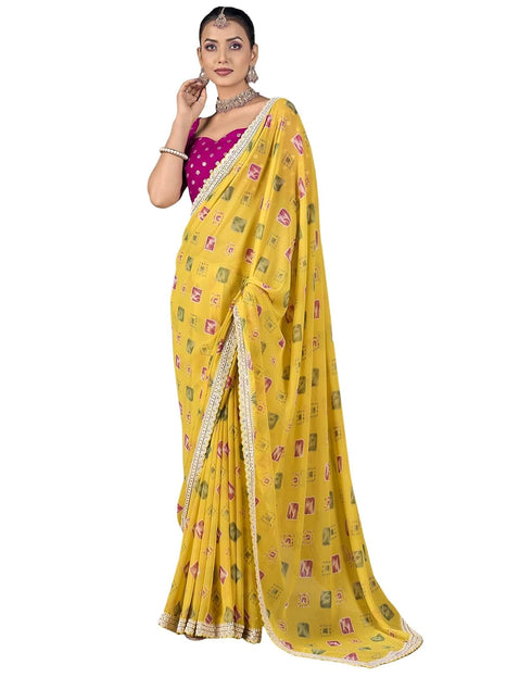 Vasthrlay Georgette Embroidery Unstitched Turmeric Yellow Saree