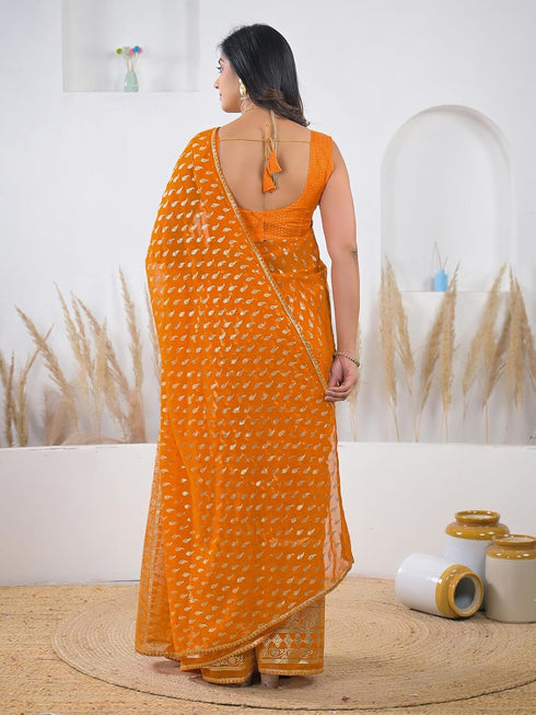 Vasthrlay Georgette Printed Unstitched Orange Saree