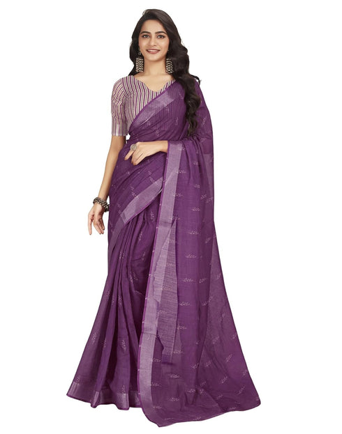 Vasthrlay Printed Striped Unstitched Peach Saree