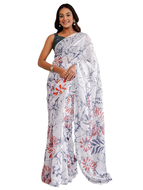Vasthrlay Printed White Saree