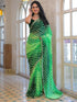 Vasthrlay Georgette Embroidery Parrot Green And Dark Green Saree With Unstitched Blouse Piece
