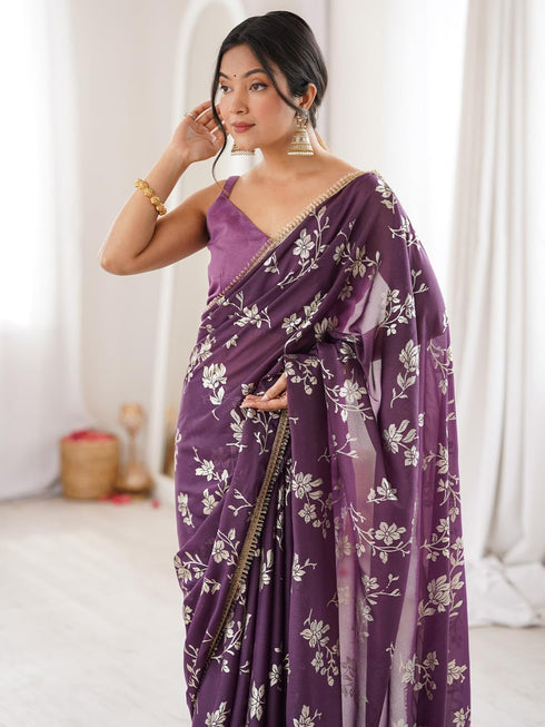 Vasthrlay Georgette Embroidered Unstitched Fl Ethnic Wear
