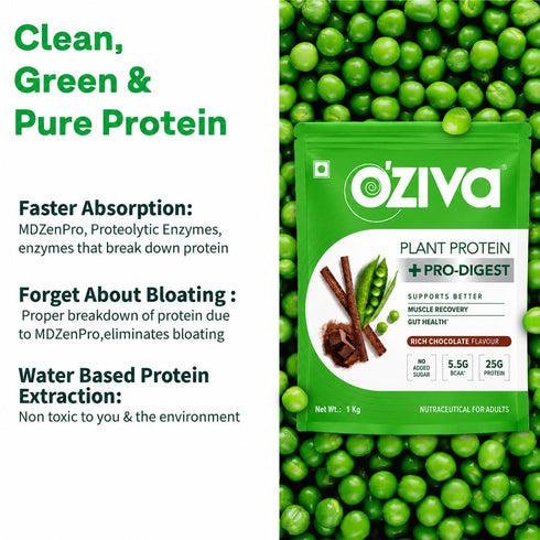 OZiva Plant Protein + Pro-Digest | Supports Muscle Recovery & Gut Health