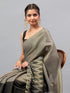 Vasthrlay Black Floral And Solid Design Polyester Saree With Unstitched Blouse Piece