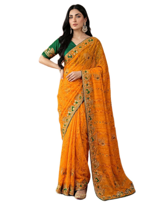 Vasthrlay Georgette Embroidery Unstitched Red Saree