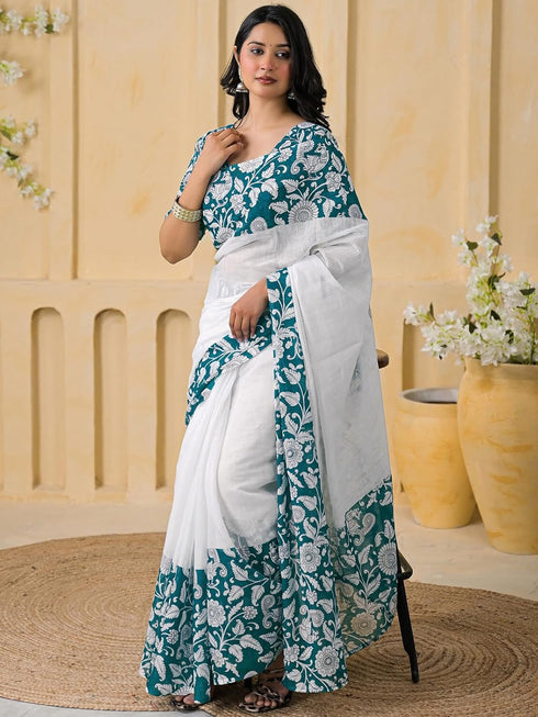 Vasthrlay Womens Printed Unstitched Peach Saree