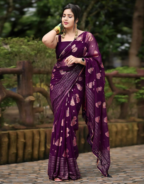 Vasthrlay Georgette Printed Unstitched Red Saree