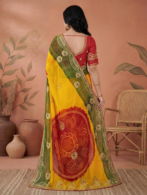 Vasthrlay Georgette Embroidery Unstitched Red Saree