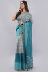 Vasthrlay Off White2 Paisley Printed Linen Saree With Unstitched Blouse Piece