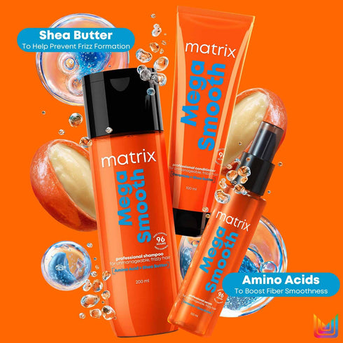 MATRIX Mega Smooth Shampoo Conditioner and Serum Combo with Shea Butter for Frizzy Hair