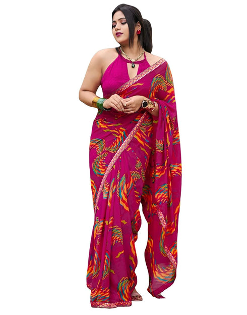 Vasthrlay Georgette Printed Unstitched Yellow Saree