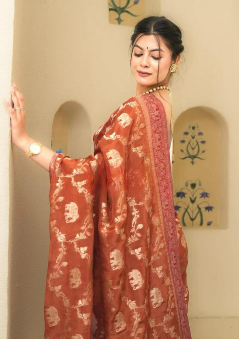 Vasthrlay Banarasi Elephant Unstitched Saree