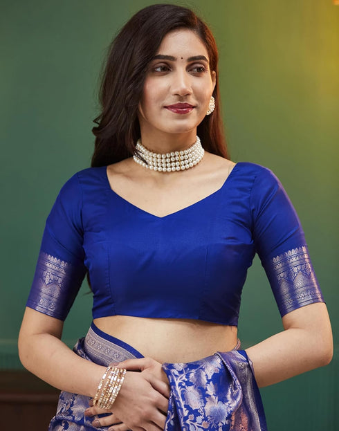 Vasthrlay Banarasi Kanjivaram Unstitched Black Saree