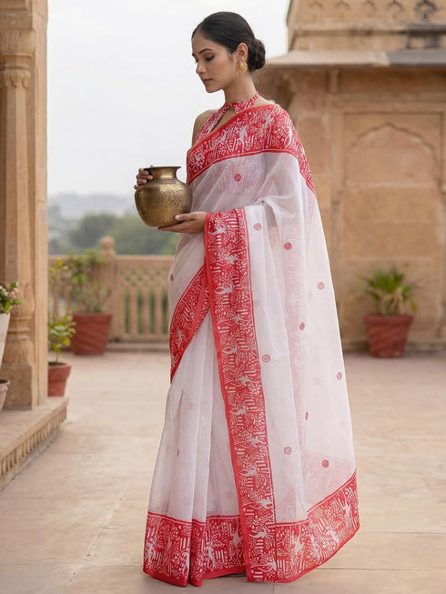 Vasthrlay Printed White Saree
