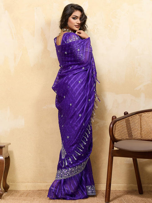 Vasthrlay Chiffon Striped Unstitched Sum Ethnic Wear