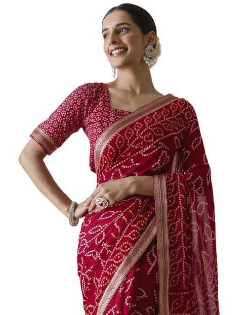 Vasthrlay Georgette Bandhani Unstitched Purple Saree