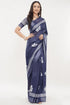 Vasthrlay Womens Off White1 Botanical Printed Linen Saree With Self Woven Border And Unstitched Blouse Piece