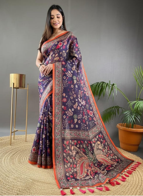 Vasthrlay Multicolor Contrast Kalamkari Unstitched