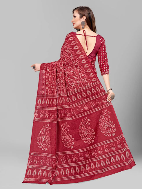 Vasthrlay Cotton Printed Mulmul Saree
