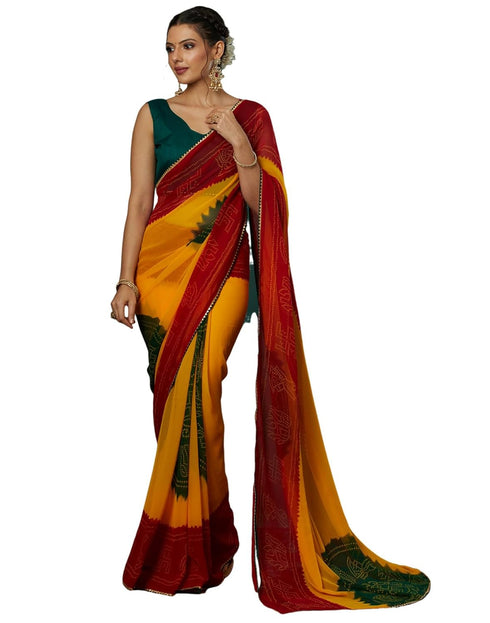 Vasthrlay Georgette Bandhani Unstitched Maroon Saree