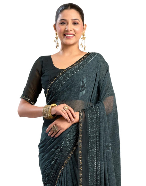 Vasthrlay Georgette Printed Unstitched Maroon Saree