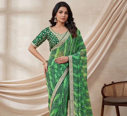 Vasthrlay Georgette Embroidery Unstitched Orange Saree