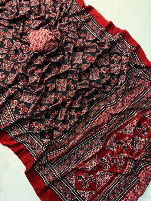 Vasthrlay Ajrakh Saree Crepe