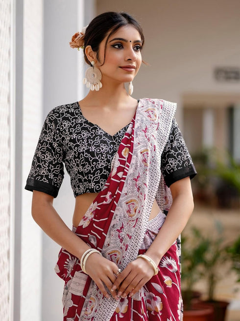 Vasthrlay Kalamkari Printed Olive Saree