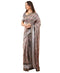 Vasthrlay Slate Grey Abstract Floral Polyester Saree With Zari Border And Ruched Unstitched Blouse Piece