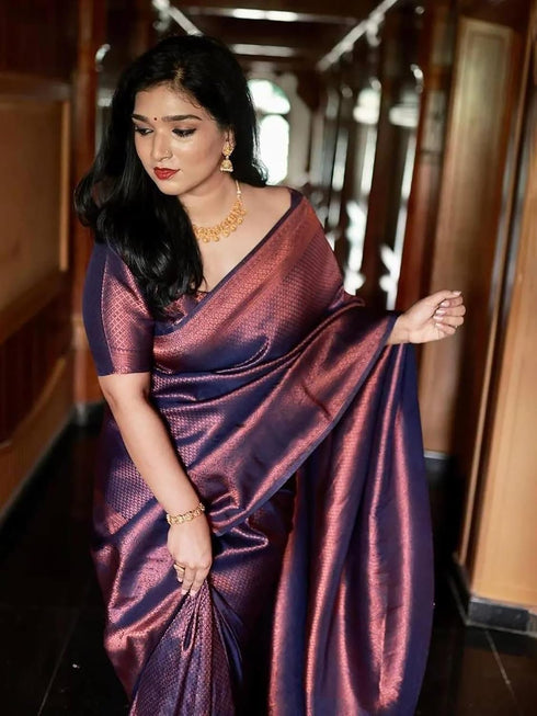 Vasthrlay Kanjivaram Banarasi Unstitched Blue Ethnic Wear