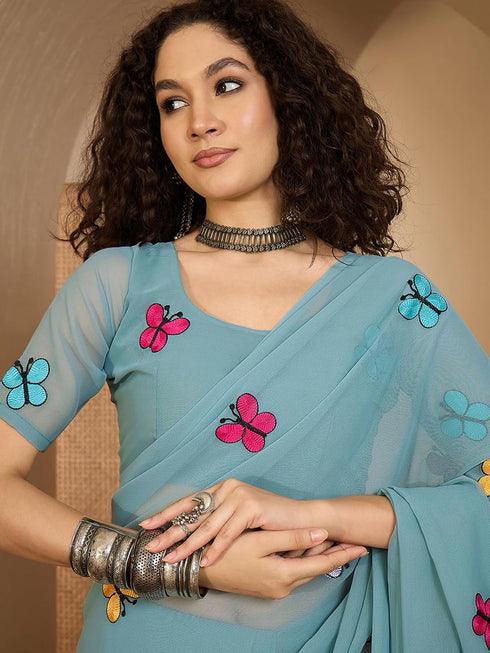 Vasthrlay Georgette Embroidery Black Saree