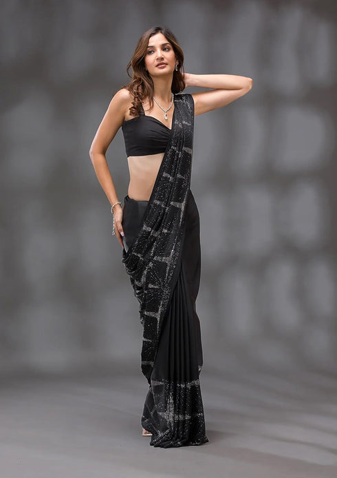 Vasthrlay Siroski Unstitch Black Ethnic Wear