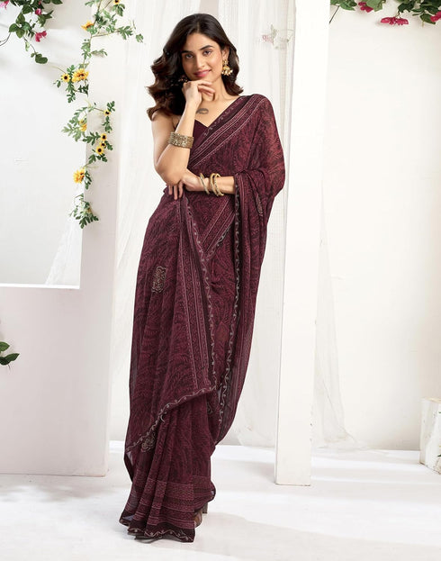 Vasthrlay Georgette Printed Unstitched Maroon Saree