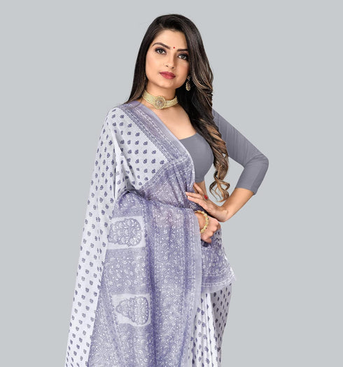 Vasthrlay Cotton Blue White Saree