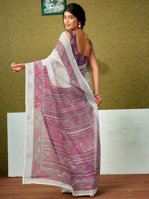 Vasthrlay Digital Printed Unstitched Pink Saree