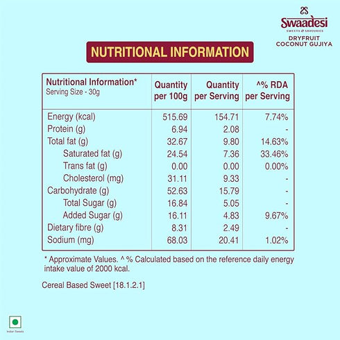 Unibic Swaadesi Dryfruit Coconut Gujiya
