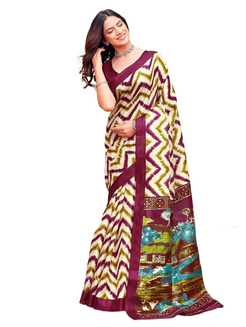 Vasthrlay Womens Abstract Unstitched Off White Saree