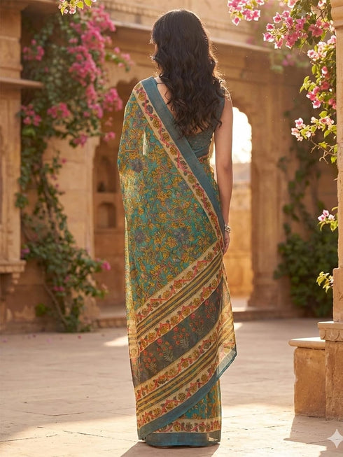 Vasthrlay Printed Lemon Yellow1 Yellow Saree