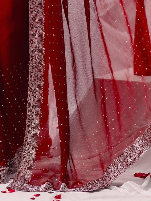 Vasthrlay Embroidery Peach Saree