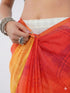 Vasthrlay Women'S Red Yellow Chevron Printed Linen Saree