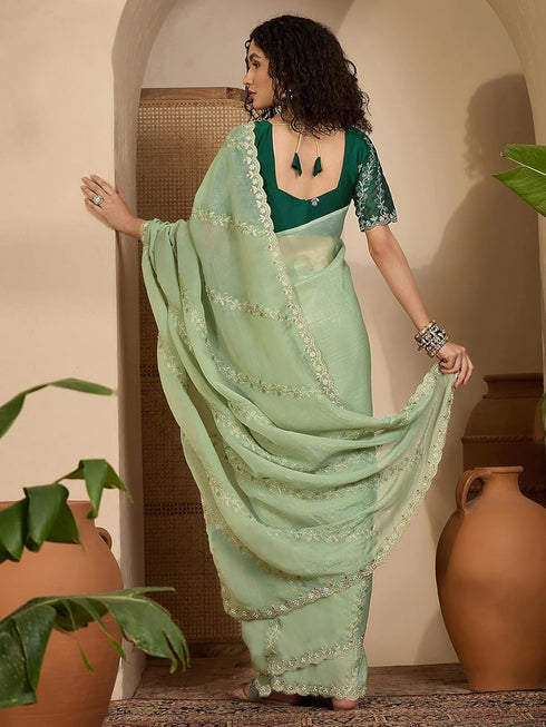 Vasthrlay Georgette Embroidery Dusty Saree
