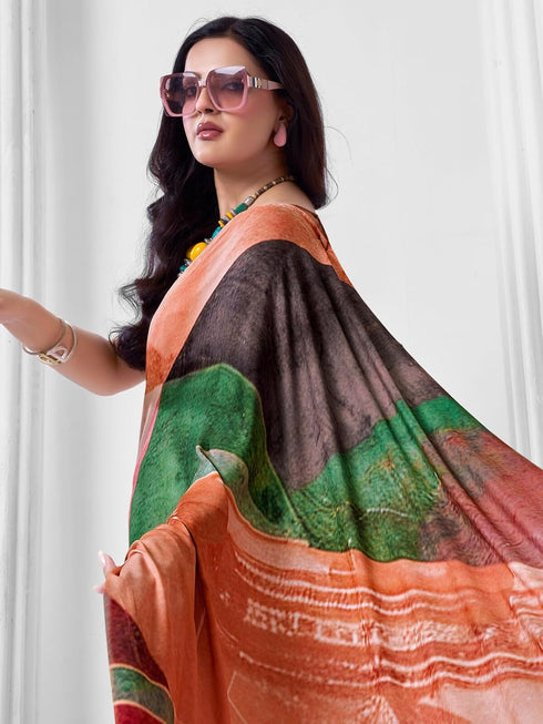 Vasthrlay Abstract Printed Beige Saree
