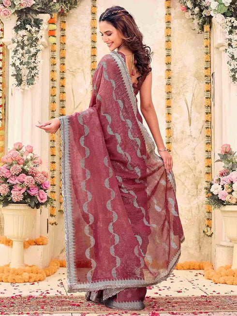 Vasthrlay Scalloped Embroidery Mustard Mustard Yellow Saree