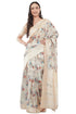 Vasthrlay Cream Peach Floral Print Chanderi Silk Blend Saree With Unstitched Blouse Piece