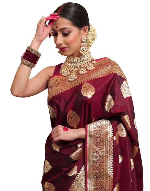 Vasthrlay Banarasi Jacquard Unstitched Dark Green Saree