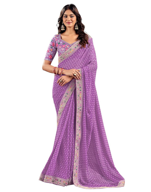 Vasthrlay Georgette Embroidery Unstitched Purple Saree