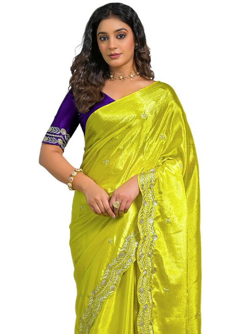 Vasthrlay Sequins Embroidery Peach Saree