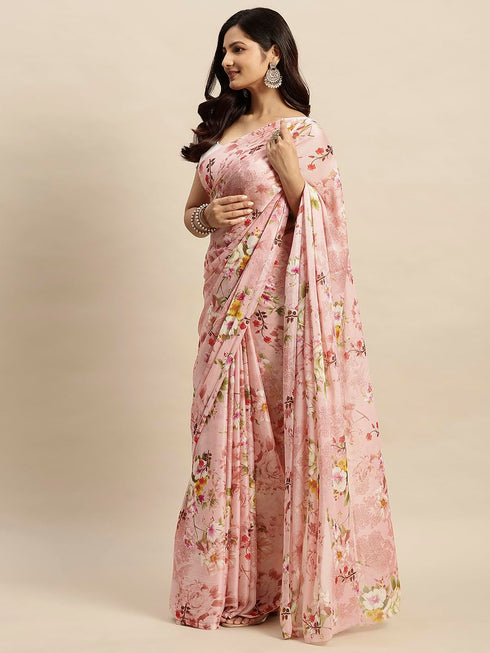 Vasthrlay Chiffon Printed Pink Saree