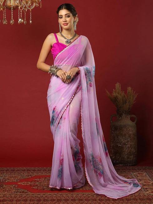 Vasthrlay Georgette Printed Unstitched Maroon Saree